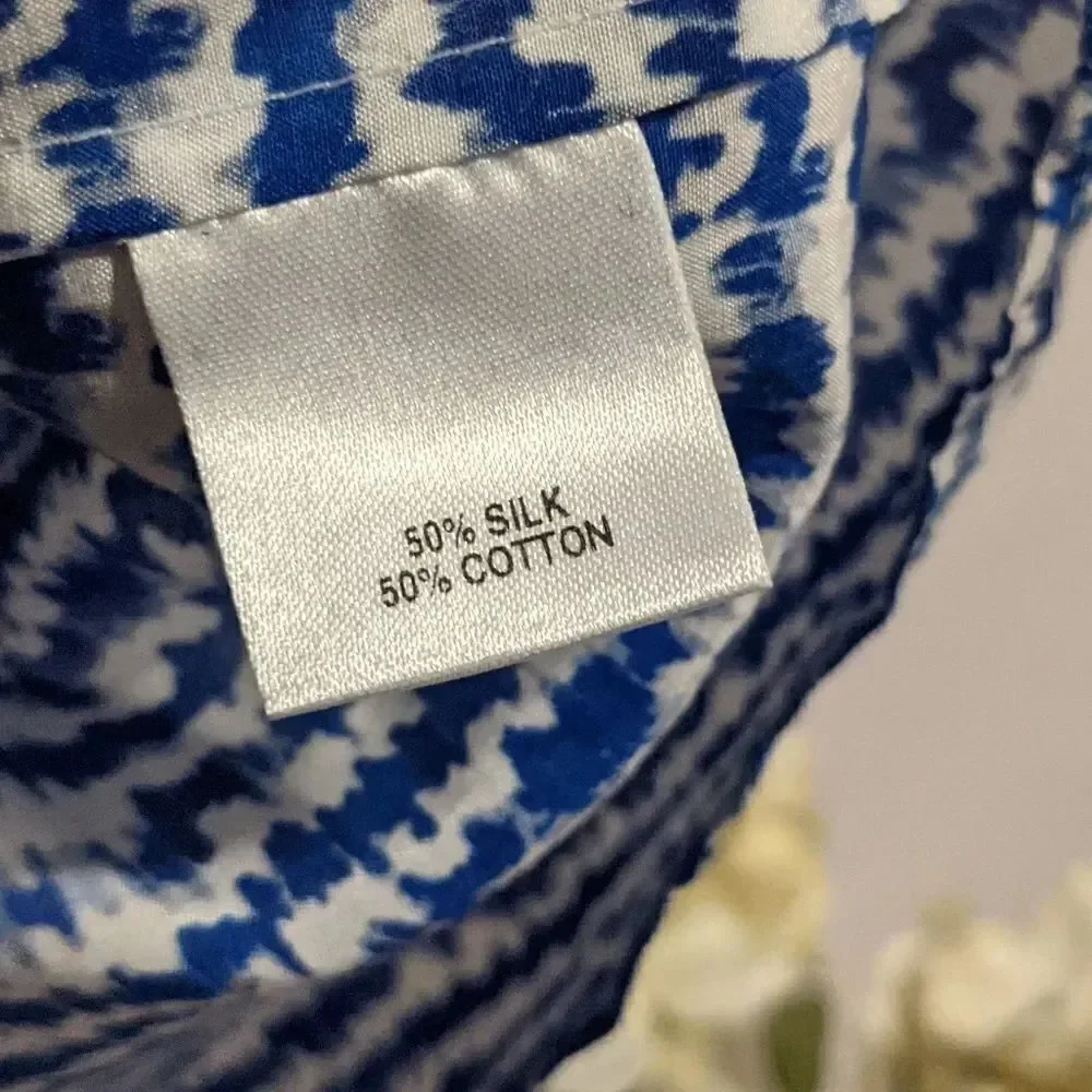 Tucker The Classic Blouse Cobalt Sound in Silk Cotton Striped Motif Blue White